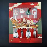 Set 4 Tacamuri, Flippy, cu Figurine de Craciun, din Otel Inoxidabil, 2 Furculite, 2 Linguri, Cutie Festiva, 13.5 cm, Rosu