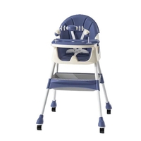 Scaun de Masa 2in1, Flippy, pentru Copii de la 6 luni - 5 Ani, Inaltime Reglabila, Centura in 5 Puncte, Tava de Masa, Roti cu Frana, Cos Depozitare, Jucarie Inclusa, 94 x 78 x 60 cm, Albastru/Alb