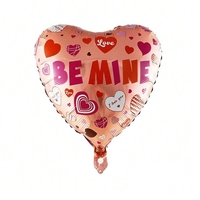 Balon din Folie Metalizata, Flippy, Figurina Inimioara, Model BE MINE, Tematica Iubire, 45 cm, Ambalaj Individual, Pai Inclus, Umflare cu Aer sau Heliu, Rosu