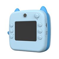 Camera Instantanee pentru Copii, Flippy, cu Functie de Printare, Camera Frontala + Selfie, Cablu USB-C, Bluetooth, Compatibil iOS/Android, Imprimare APP, Model Pisica, Albastru
