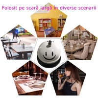 Clopotel Metalic Multifunctional, Flippy, Alb cu Imprimeu Smiley Face, 7.5x7.5x6.5 cm, Receptie, Restaurant, Cafenele