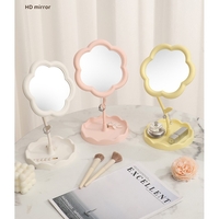 Oglindă de Machiaj pentru Birou, Flippy, Rotativă, Detasabilă, Model de Floarea Soarelui, Suport pentru Inele, cu Depozitare, Galbena