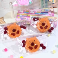 Set 12 Jucarii Antistres Squishy, Flippy, cu Revenire Lenta, Squeeze Pinch Family, Forma de Biscuite Rotund, Model Capybara, 7x6.5 cm, 55g, Ambalaj Transparent, Maro