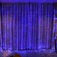 Instalatie Craciun, Tip Perdea, IP44, 4 m x 2 m, 480 LED-uri, Albastru, cu flash, Transformator, Interconectabila, Prelungitor 3 m inclus, Fir transparent, Interior/ Exterior, Flippy