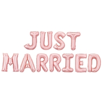 Set Baloane din Folie Metalizata, Flippy, Model Just Married, Litere de 40 cm, Baloane Party, Ambalaj Individual, Pai, Ata si Adeziv Incluse, Umflare cu Aer sau Heliu, Roz