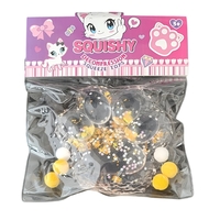 Jucarie Antistres Squishy, Flippy, cu Revenire Lenta, Model Labuta de Pisica Pufoasa, 12.5x10.5 cm, 220g, Squeeze Pinch Family,  Galben Transparent
