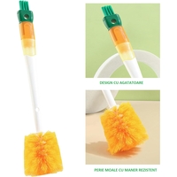 Perie 5 in 1 de Curatat Pahare, Cani, Sticle, Flippy, cu Maner Lung, Accesorii pentru Spalarea Paielor si Capacelor, Usor de Agatat, 36x7x7cm, Portocaliu-Alb