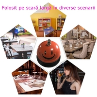 Clopotel Metalic Multifunctional, Flippy, Portocaliu cu Imprimeu Smiley Face, 7.5x7.5x6.5 cm, Receptie, Restaurant, Cafenele