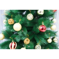 Set brad artificial de Craciun si elemente decorative tip pin, inaltime 210 cm, diametru 115 cm, 350 ramuri cu ace 3D 12 cm, Flippy, verde, suport metalic inclus