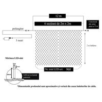 Instalatie Craciun, Tip Plasa, 12 m x 2 m, 960 LED-uri, Alb rece, 8 jocuri de lumini, Transformator cu telecomanda, Interconectabila, Prelungitor 5 m inclus, Fir transparent, Flippy