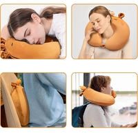 Perna de Calatorie in Forma de U, Flippy, Pentru Gat si Cap, Umplutura din Spuma cu Memorie, 30x30 cm, Model Capybara, Accesoriu de Voiaj, Birou, Masina, Sistem Prindere Capse, Maro