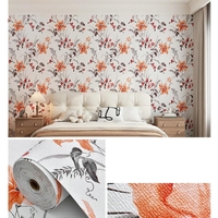 Rola Autoadeziva pentru Perete, Flippy, din Panza, 10 m, Rezistenta la Umezeala, 2.5 mm Grosime, Model Flori, Portocaliu