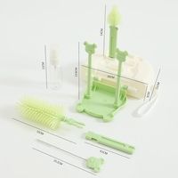 Set 7 Piese de Spalat/Uscat Biberoane, Flippy, Portabil, Peri de Silicon, pentru Tetine, Suzete, Biberoane, Paie, Cutie Inclusa, 16 x 11 x 5 cm, Model Ursulet, Verde