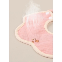 Baveta Tip Floare, Flippy, din Bumbac, pentru Copii 0-12 Luni, Rezistenta la apa, cu Capse, Model cu Cirese, 26 x 29 cm, Roz