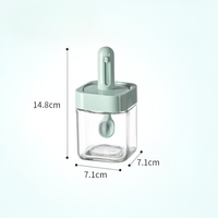 Recipient pentru Depozitarea Condimentelor, Flippy, Borcan din Sticla, Capac si Lingura Incorporate, Uz Casnic, 300 ml, 7.1x7.1x14.8 cm, Verde