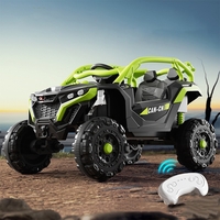 Masina Electrica pentru Copii, Flippy, Tip Buggy/UTV Off-Road Dual Drive, Conectare Bluetooth, Telecomanda, Lumina Intermitenta si Muzica, Baterie 380*2, 6V 7Ah, 97 x 62 x 58 cm, Verde Negru