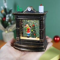 Decoratiune de Craciun tip Semineu / Ceas, Flippy, Glob de Cristal cu Fulgi de Zapada, Model Elf, Iluminare LED, 11.5 x 8.5 x 6.5 cm, Carcasa Vintage Bronze, Transparent