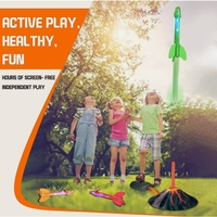 Jucarie pentru Copii, Flippy, Lansator de Rachete cu Piciorul, un Singur Lansator, 3 Rachete Donozauri cu Lumini, 30 cm Inaltime, Model Vulcan, Multicolor