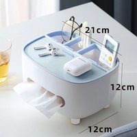 Suport pentru Servetele, Flippy, Cutie Multifunctionala, Design Minimalist, ABS, cu Suport pentru Obiectele Personale, pentru Birou, 21x12x12 cm, Albastru