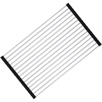 Covoras de Scurgere pentru Chiuveta Bucatarie, din Otel Inoxidabil, Suport Chiuveta, Pliabil, Antiderapant, Usor de Curatat si de Depozitat, 37x30 cm, 15 Tuburi, Negru