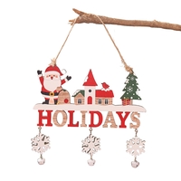 Decoratiune de Craciun din Lemn, Flippy, cu Snur pentru Agatare in Brad, Model Mos Craciun, Scris Let It Snow, 21.9x19 cm, Multicolor