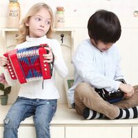 Acordeon Pentru Copii, Flippy, Acordeon Jucarie pentru Educatie Timpurie, 7 butoane 2 bass, Acordeon Instrument Muzical pentru Copii, 18 x 17 x 10 cm, Rosu