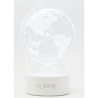 Lampa LED decorativa, Flippy, 3D, Globul Pamantesc, doua moduri de alimentare USB si baterii, 20 cm inaltime, din material acril si lumina multicolora, alb