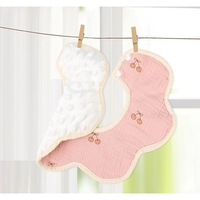 Baveta Tip Floare, Flippy, din Bumbac, pentru Copii 0-12 Luni, Rezistenta la apa, cu Capse, Model cu Cirese, 26 x 29 cm, Roz