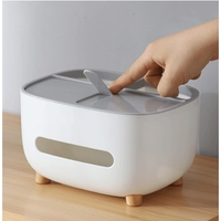 Suport pentru Servetele, Flippy, Cutie Multifunctionala, Design Minimalist, ABS, cu Suport pentru Obiectele Personale, pentru Birou, 21x12x12 cm, Gri