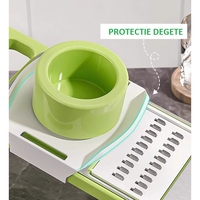 Set Multifunctional din 7 Piese, Flippy, pentru Taierea si Maruntirea Legumelor, Uz Casnic,din Otel Inoxidabil, Gri-Verde