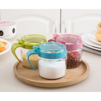 Recipient Condimente, Flippy, din Stilca, 180 ml, cu Maner si Lingurita, 8 x 9 cm, Capac Transparent, Albastru