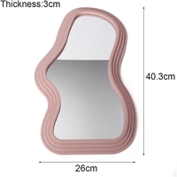 Oglinda de Perete, Flippy, Decorativa, pentru Baie, Dormitor, Sufragerie, Model Minimalist, Forma Asimetrica, 40.3x26 cm, Roz
