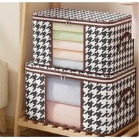 Cutie de Depozitare Pliabila, Flippy, 55x35x25 cm, 50 L, Fereastra Frontala, cu Fermoar Bidirectional, Suport Baza Stabil, Imprimeu in Carouri, Alb/Negru