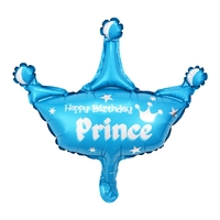 Set 3 Baloane din Folie Metalizata, Flippy, Figurine Coroana si Stea, Model Aniversare, 40 cm, Ambalaj Individual, Pai Inclus, Umflare cu Aer sau Heliu, Albastru