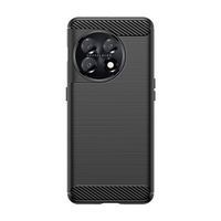Husa Protectie pentru OnePlus 11, Flippy, din Silicon TPU Moale, Textura Periat, Anti Cadere, cu Element Carbon, Negru