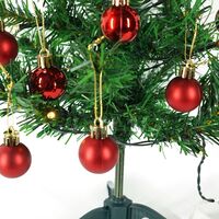 Brad Artificial Impodobit, 60 cm, suport plastic cu instalatie luminoasa 20 LED alb cald + 20 globuri rosii incluse, Flippy