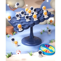 Joc Interactiv, Flippy, Astronauti in Echilibru, +3 Ani, din Plastic, 50 de Pioni, Placa de Echilibru, Roata cu Pedepse, Zar, 14 x 7 x 14 cm, Albastru