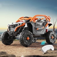 Masina Electrica pentru Copii, Flippy, Tip Buggy/UTV Off-Road Dual Drive, Conectare Bluetooth, Telecomanda, Lumina Intermitenta si Muzica, Baterie 380*2, 6V 7Ah, 97 x 62 x 58 cm, Portocaliu Negru