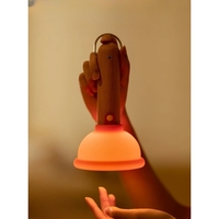 Lampa Nocturna, Flippy, Model Ventuza de Toaleta, Alimentare USB, din Lemn si Silicon, 16 x 9 cm, Portocaliu