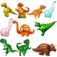 Balon din Folie Metalizata, Flippy, Mini Figurine Dinozauri, Model Velociraptor, Tematica Aniversare, 48x43 cm, Ambalaj Individual, Pai Inclus, Umflare cu Aer sau Heliu, Multicolor