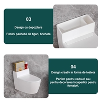 Scrumiera creativa Flippy, Forma de Toaleta, Capac Argintiu, Material ABS si Otel Inoxidabil, 12.5 x 9.8 x 8.4 cm, Fixare prin Lipire sau De Sine Statator, pentru Baie, Camera, Bucatarie, Balcon, Argintiu