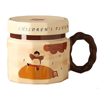 Cana din ceramica, Flippy, Cana pentru Cafea, Ceai, Cana Universala, Unisex, Cana cu Capac, 9 x 8 x 8 cm, 400 ml, Model Baietel Bej