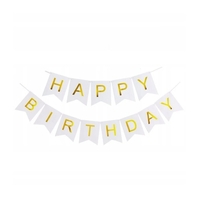 Banner Happy Birthday 100x200 cm, Flippy, Dimensiune Stegulet 11.5x16.5 cm, Rola de Ata Inclusa, Alb