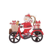 Decoratiune de Craciun din Lemn, Flippy, cu Snur pentru Agatare in Brad, Model Om de Zapada pe Bicicleta, 10.3x11.5x0.5 cm, Multicolor