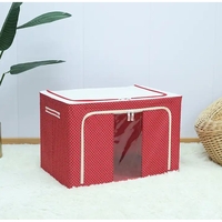 Cutie de Depozitare Pliabila, Flippy, 24 L, Panza Oxford, 40x30x20 cm, Fereastra Frontala, 2 Usi de Acces cu Fermoar Bidirectional, Cadru Metalic, Suport Baza Stabil din Plastic, Imprimeu Buline, Rosu