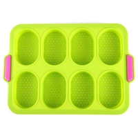 Forme de Silicon pentru Copt, Flippy, 8 Forme Ovale, pentru Paine si Prajituri, 34.5 x 23.8 x 2.5 cm, Verde/Roz