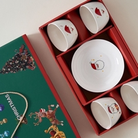 Set Vesela Festiva, Flippy, Tema Craciun, 4 x Boluri 300 ml, 2 x Farfurii 18 x 3.4 cm, din Ceramica, Model 3, Multicolor