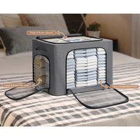 Cutie de Depozitare, Flippy, cu 3 Ferestre cu Fermoar Bidirectional, Cadru din Otel, Impermeabil, 38L, 42 x 30 x 30 cm, Gri Inchis