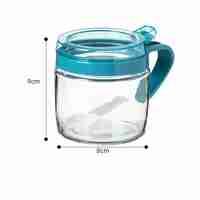Recipient Condimente, Flippy, din Stilca, 180 ml, cu Maner si Lingurita, 8 x 9 cm, Capac Transparent, Albastru
