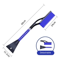 Perie de Zapada cu Racleta pentru Masina, Flippy, Multifunctionala, Demontabila, cu Maner Antiderapant, Aluminiu, Plastic, Fragmentarea Ghetii de pe Parbriz, Solutia pentru Iarna, pentru Dezghetare, 68x24x11.1 cm, Albastru